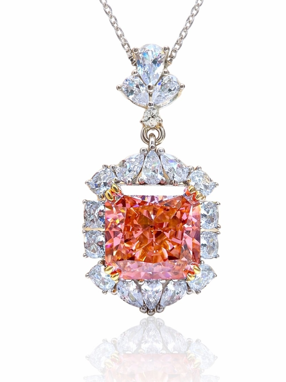 Exquisite 925 Sterling Silver Coral Pink Zircon Necklace